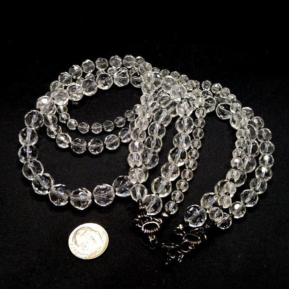 Vintage Express Clear Glass 3 Strand Necklace, Black Seed Bead Accents, 19 Inch - Picture 6 of 6